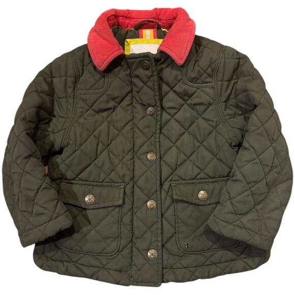 Mini Boden Quilted Jacket Khaki Green floral lining corduroy collar 3-4 years